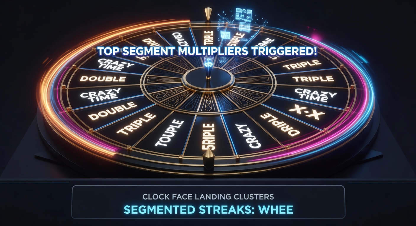 Detail van een Crazy Time klokgezicht cluster met top segment multipliers in actie tijdens een streak