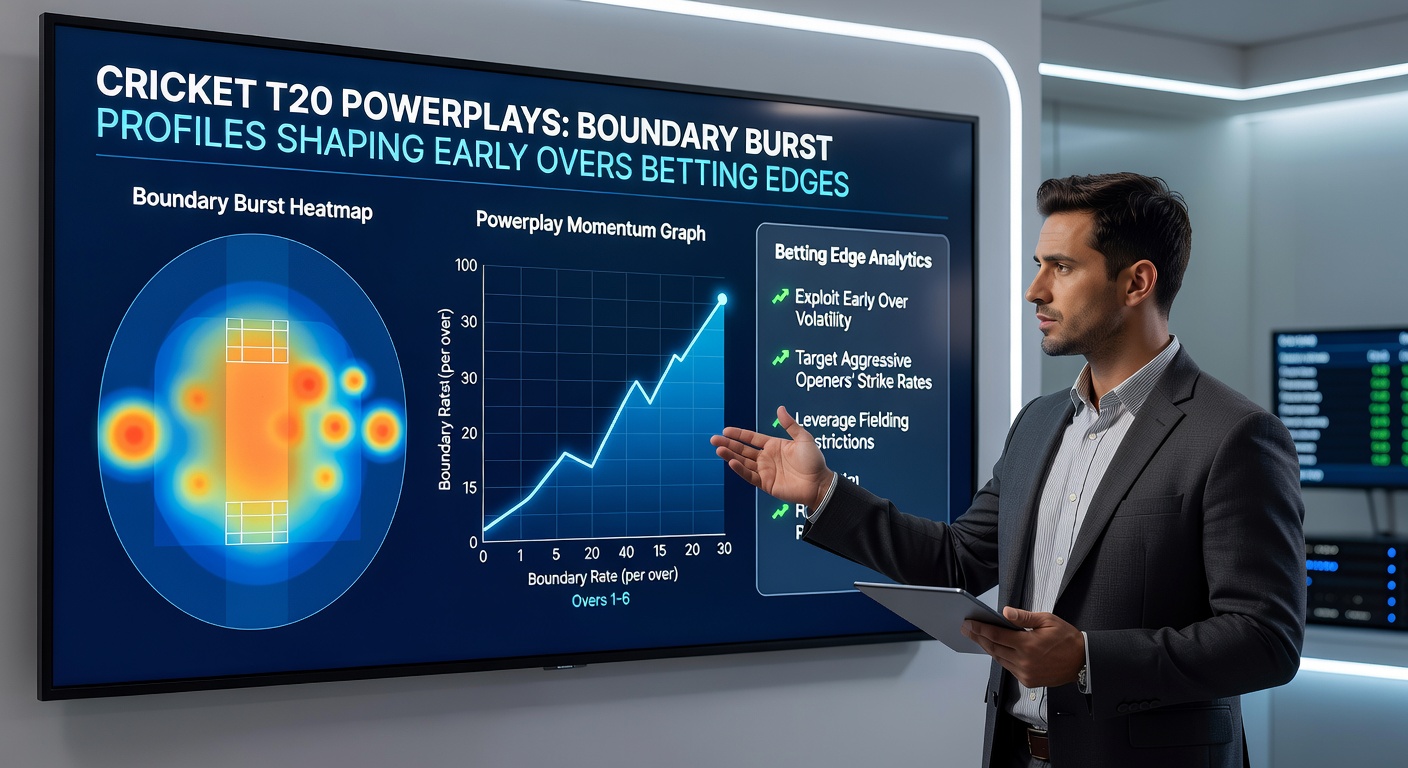 Grafiek met boundary burst statistieken uit T20 powerplays, tonen pieken in run rates