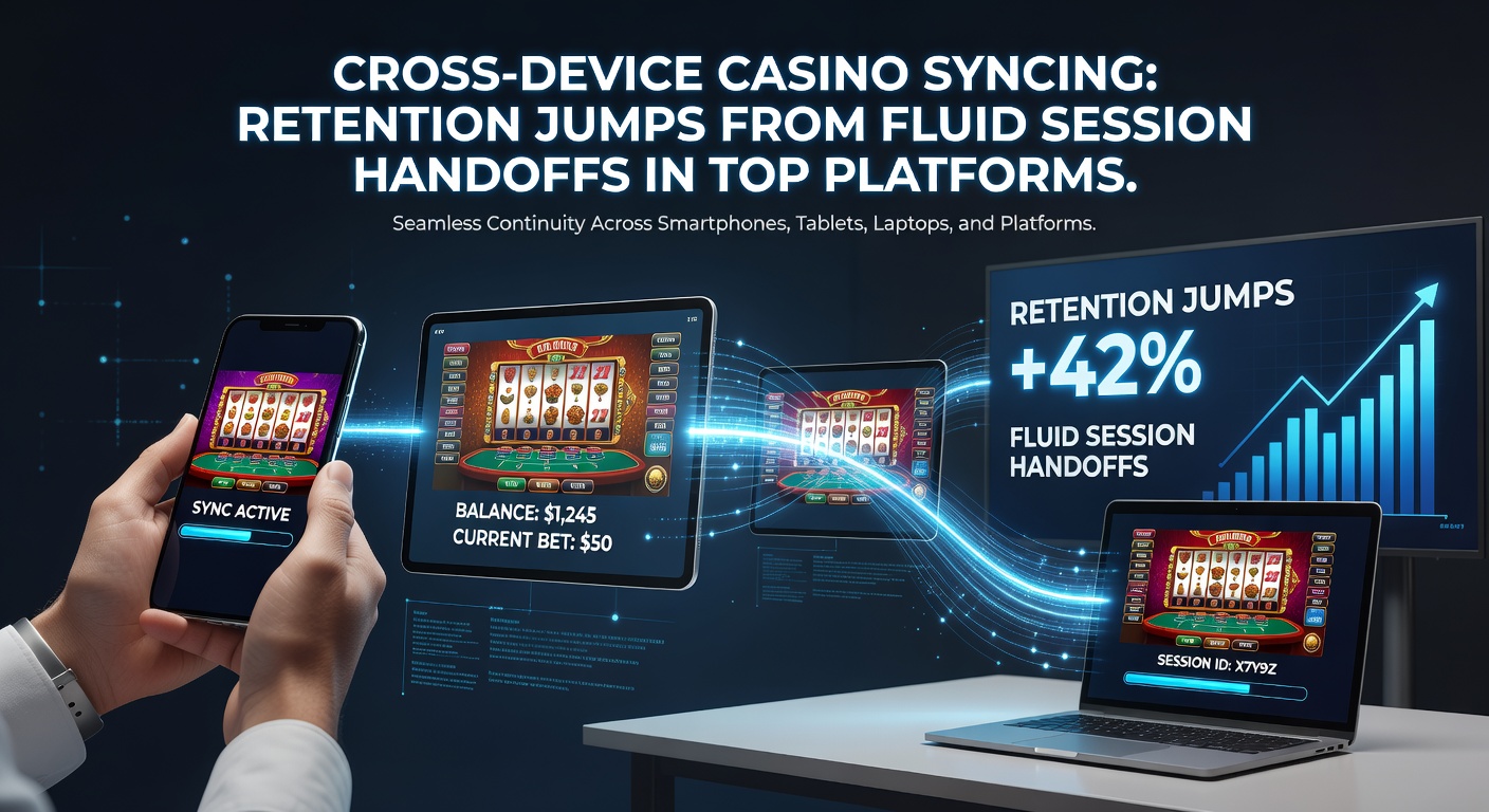 Speler schakelt naadloos over van mobiel naar desktop tijdens een casino-sessie, met zichtbare synchronisatie van saldo en spelstatus