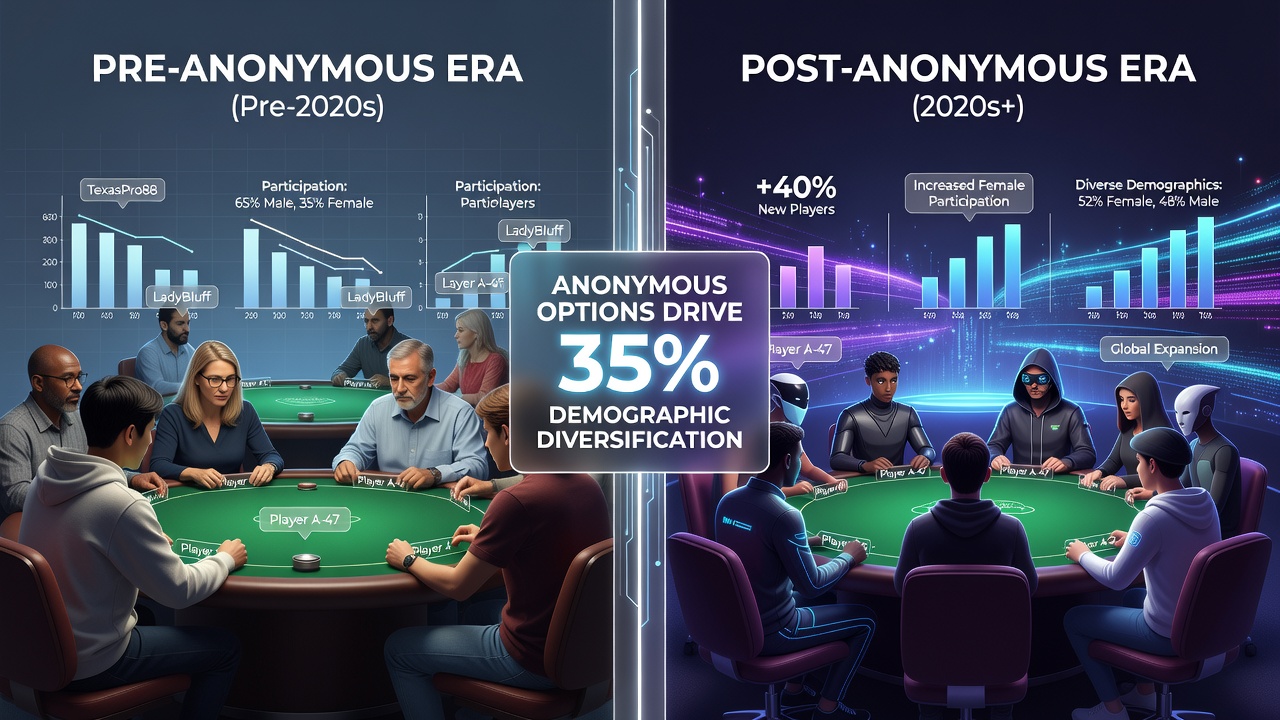 Grafiek die leeftijds- en geslachtsverdeling in pokertoernooien voor en na anonieme opties weergeeft