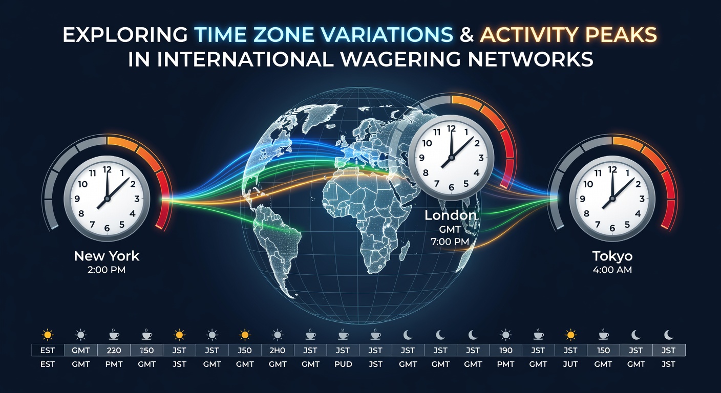 Kaart die tijdzones en activiteitspieken in internationale wednetwerken illustreert