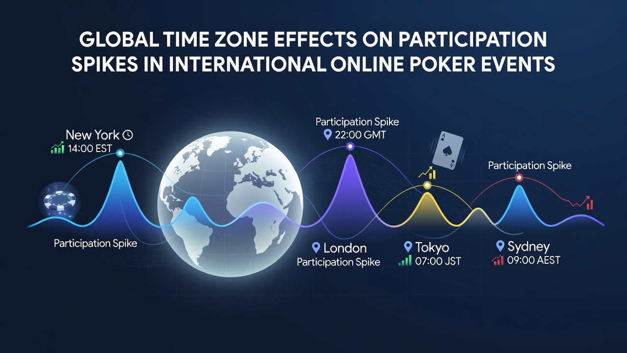 Grafiek die deelnamepatronen in online poker toernooien over verschillende tijdzones toont