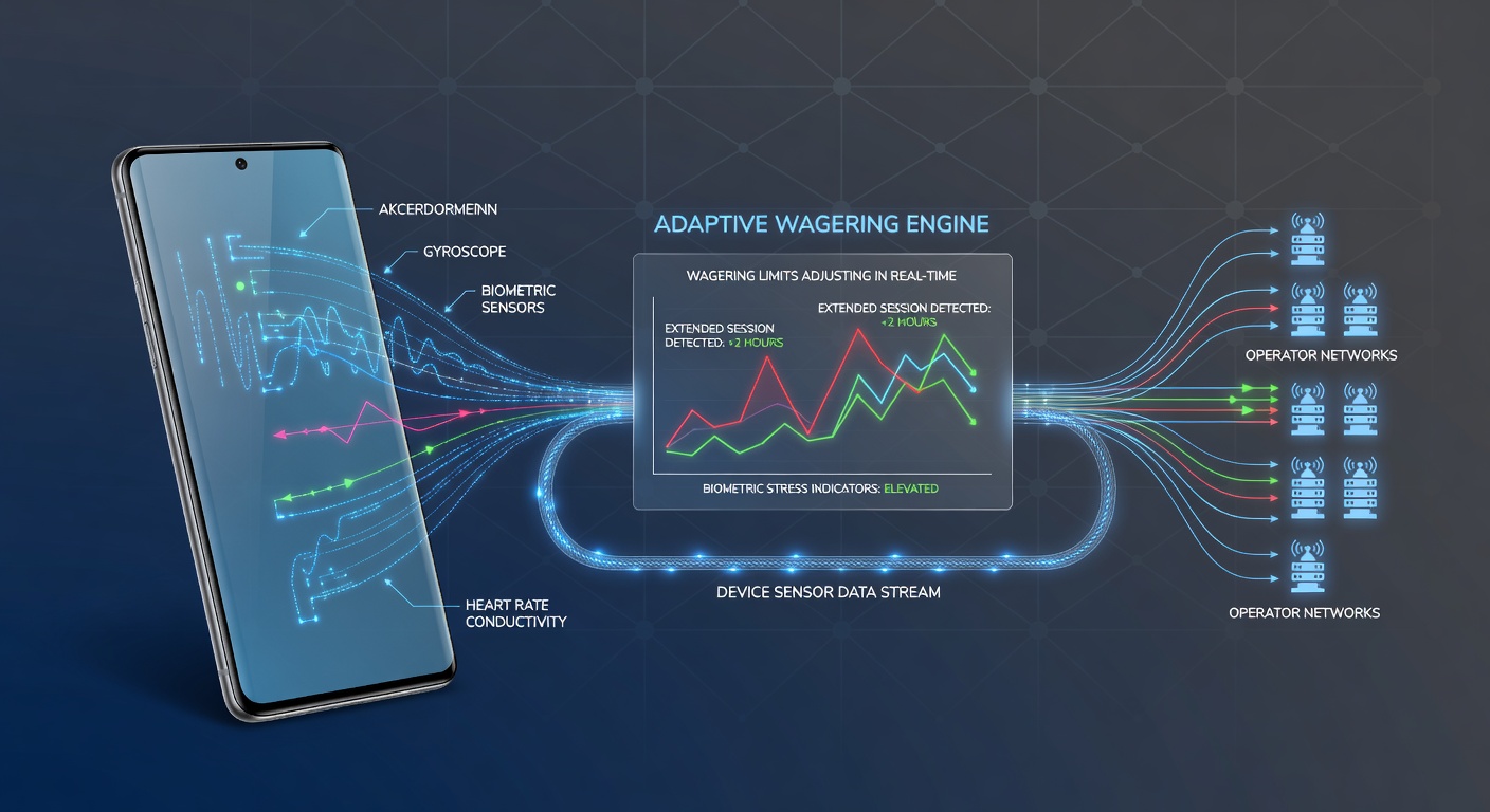 Diagram van sensorintegratie in mobiele apparaten voor limietaanpassing tijdens live weddenschappen