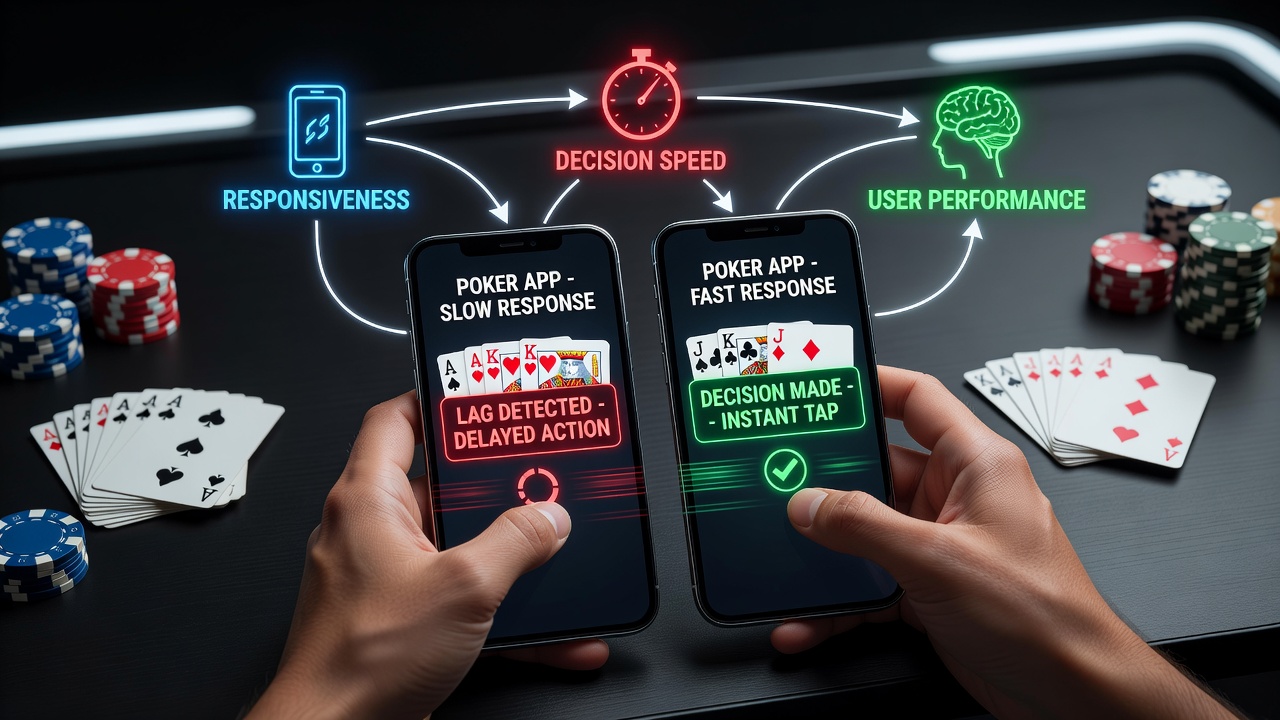Touchscreen-responsiviteit tijdens een pokersessie op een mobiel apparaat