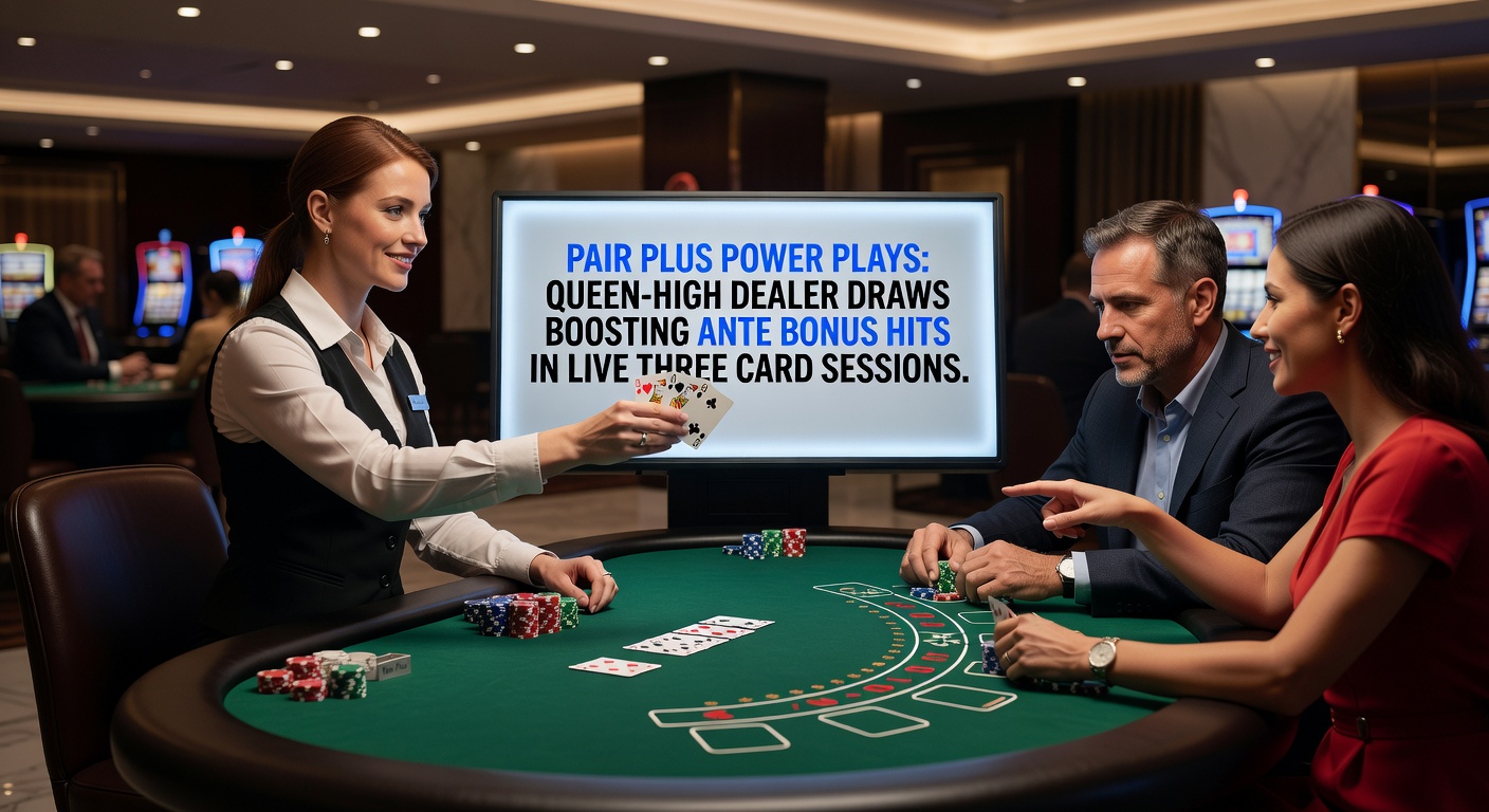 Grafiek met hit rates voor ante bonus bij verschillende dealer high cards, met piek bij queen-high in live three card poker data