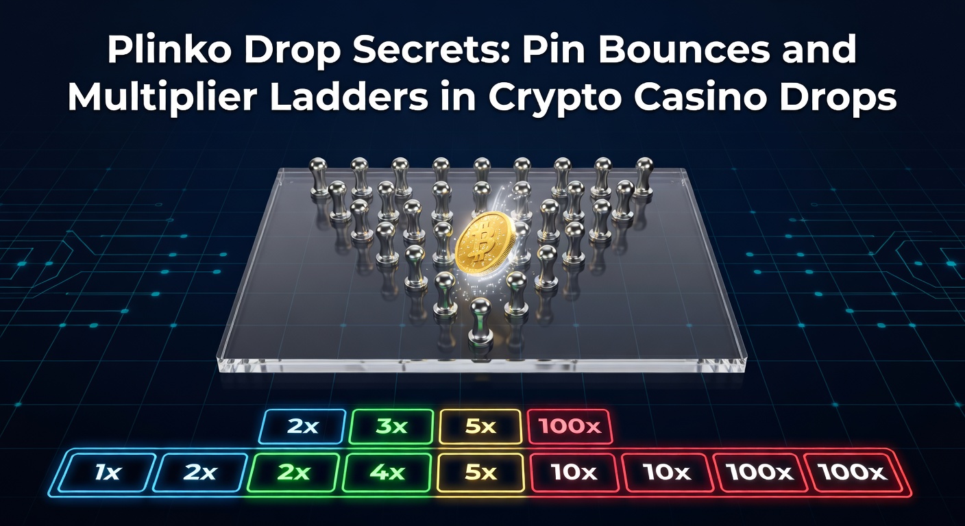 Close-up van een multiplier ladder in Plinko met een puck die een hoge multiplier nadert, highlights op pin bounces