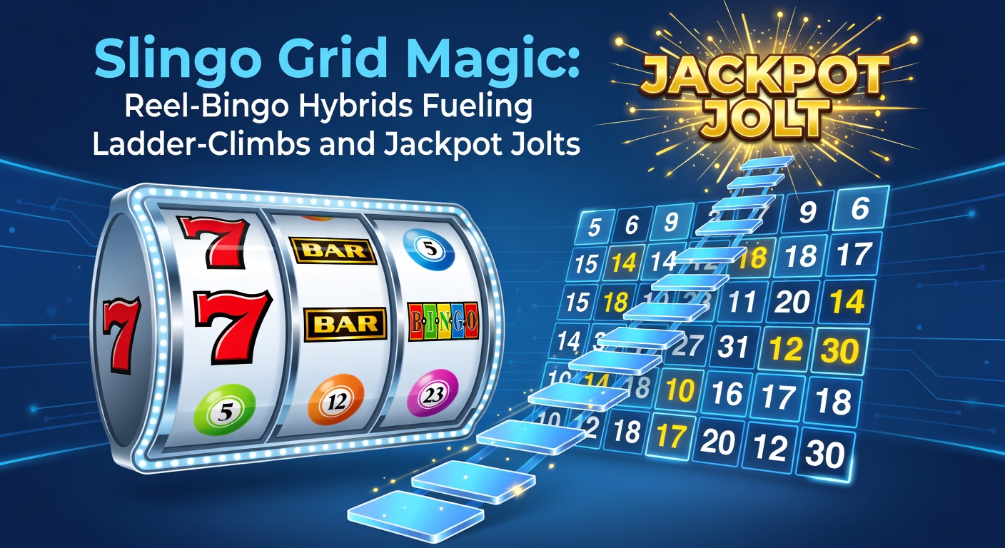 Slingo grid met draaiende reels en ladder-bonussen die jackpots activeren