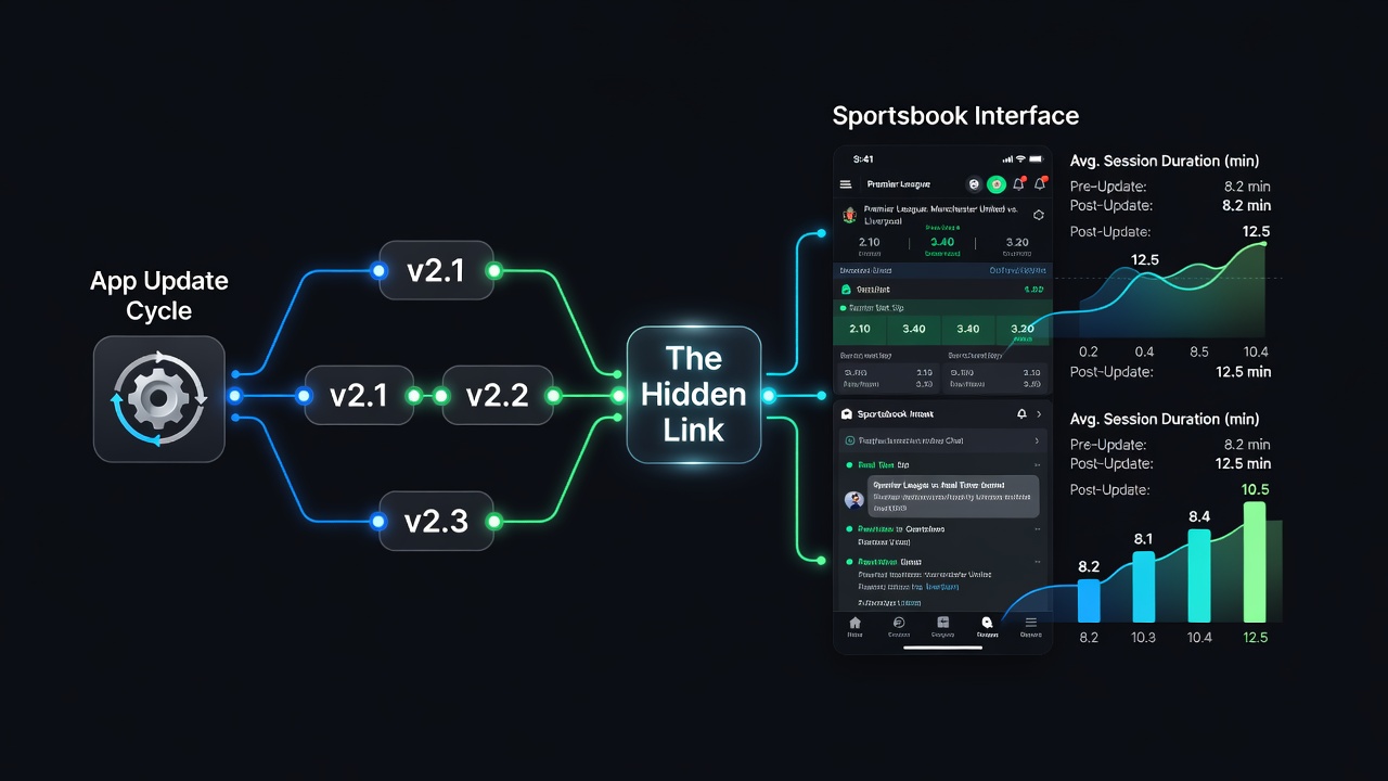 Grafiek met sessieduurmetingen voor en na app-updates bij verschillende sportsbook-platforms