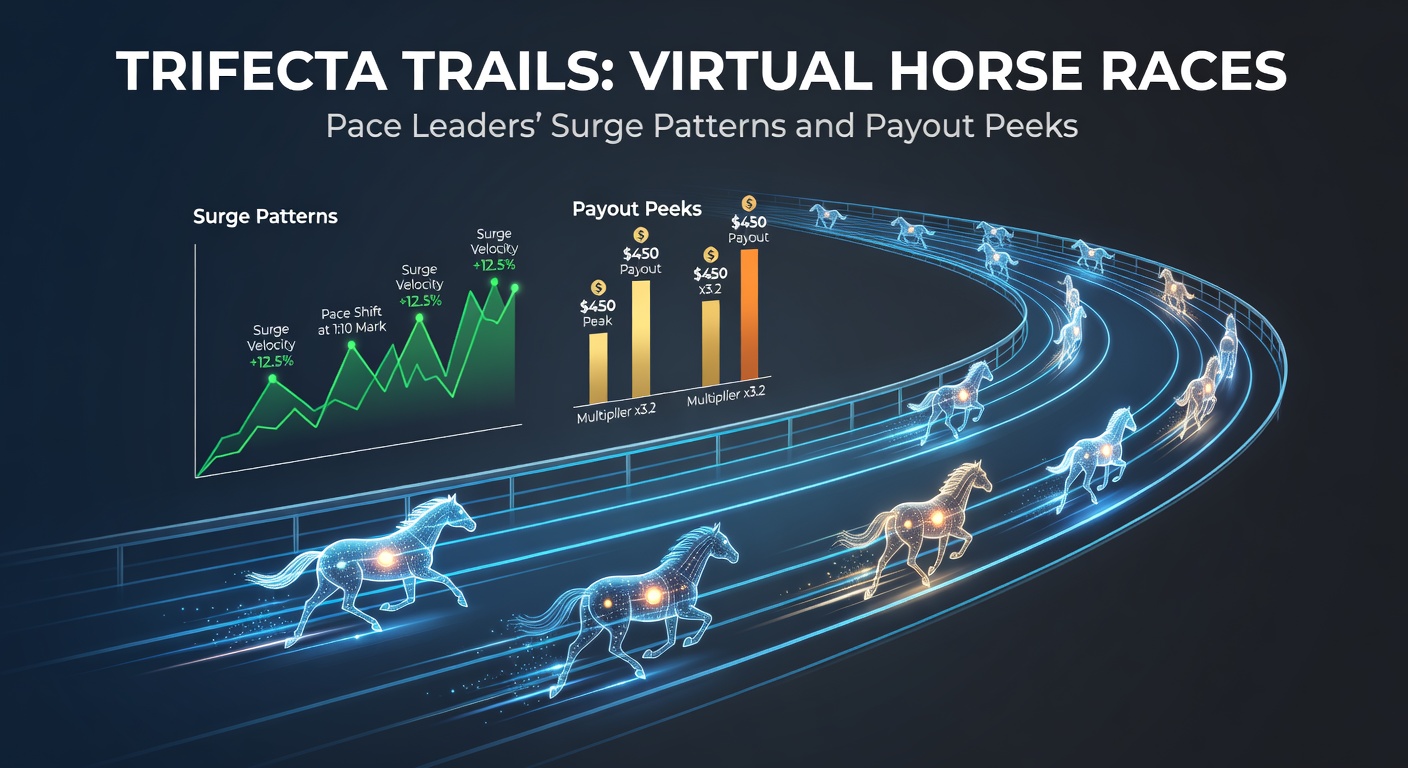 Virtuele paardenrace met pacesetter die uitloopt, trifecta-weddingskaarten op scherm